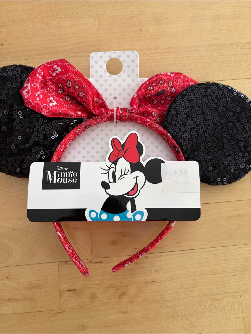 Disney Minnie Mouse Black Sequin Ear Headband with Red Bandana Bow